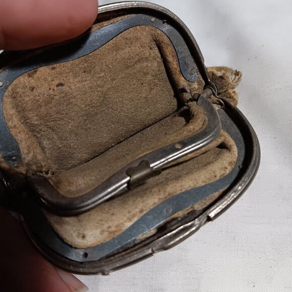 Antique 1900s Genuine Leather TINY 4" SNAP Coin RELIC STEAMPUNK WALLET - Picture 7 of 9